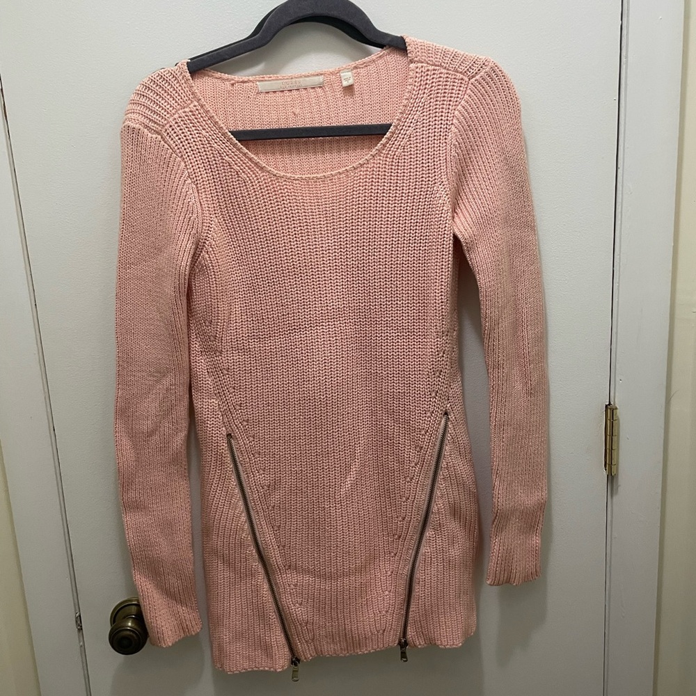 Guess Pink Knit Sweater with Zipper Details